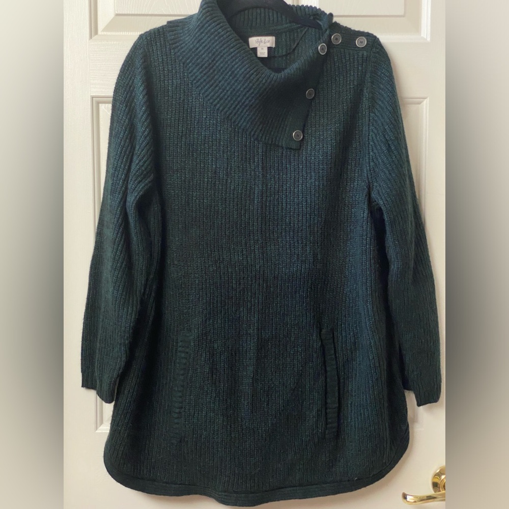 Style & Co Cowl Neck Kangaroo Pocket Green Button-Detail Sweater Size 3X